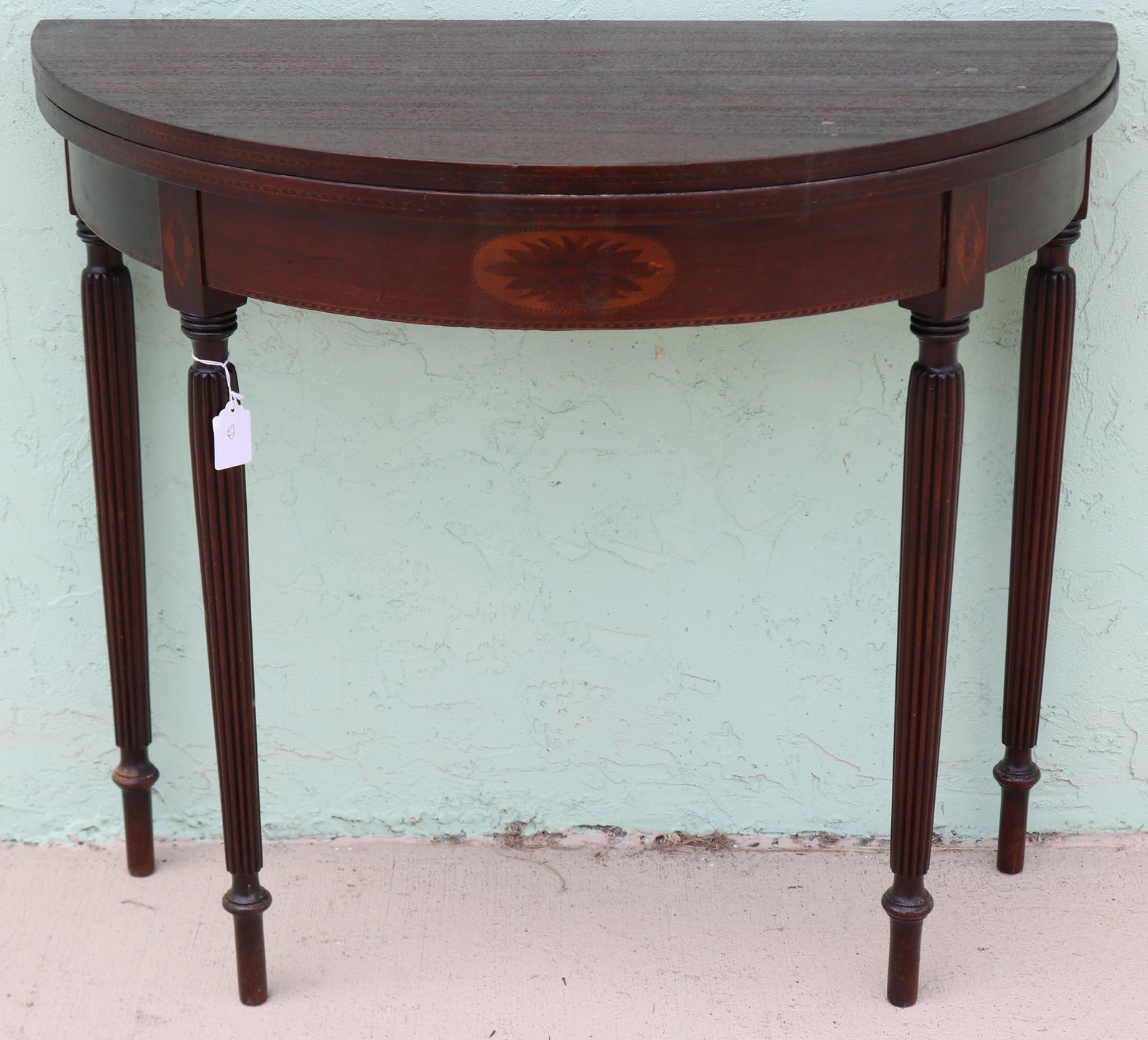 CUSTOM MAHOGANY HALF ROUND GAME TABLE, REFINISHED (1 of 1)