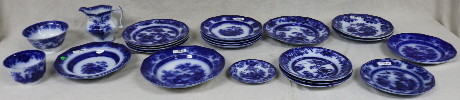 21 PCS. 19TH C. FLO BLUE, (4) 9 3/4" MANILLA (1 of 3)