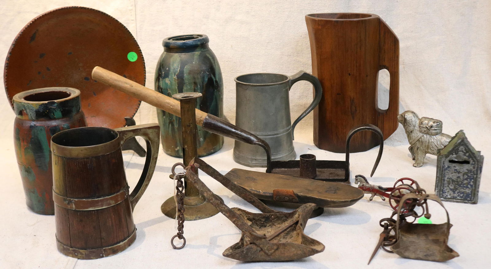 LOT 14 MISC. PRIMITIVE ITEMS, REDWARE PLATE, (1 of 4)