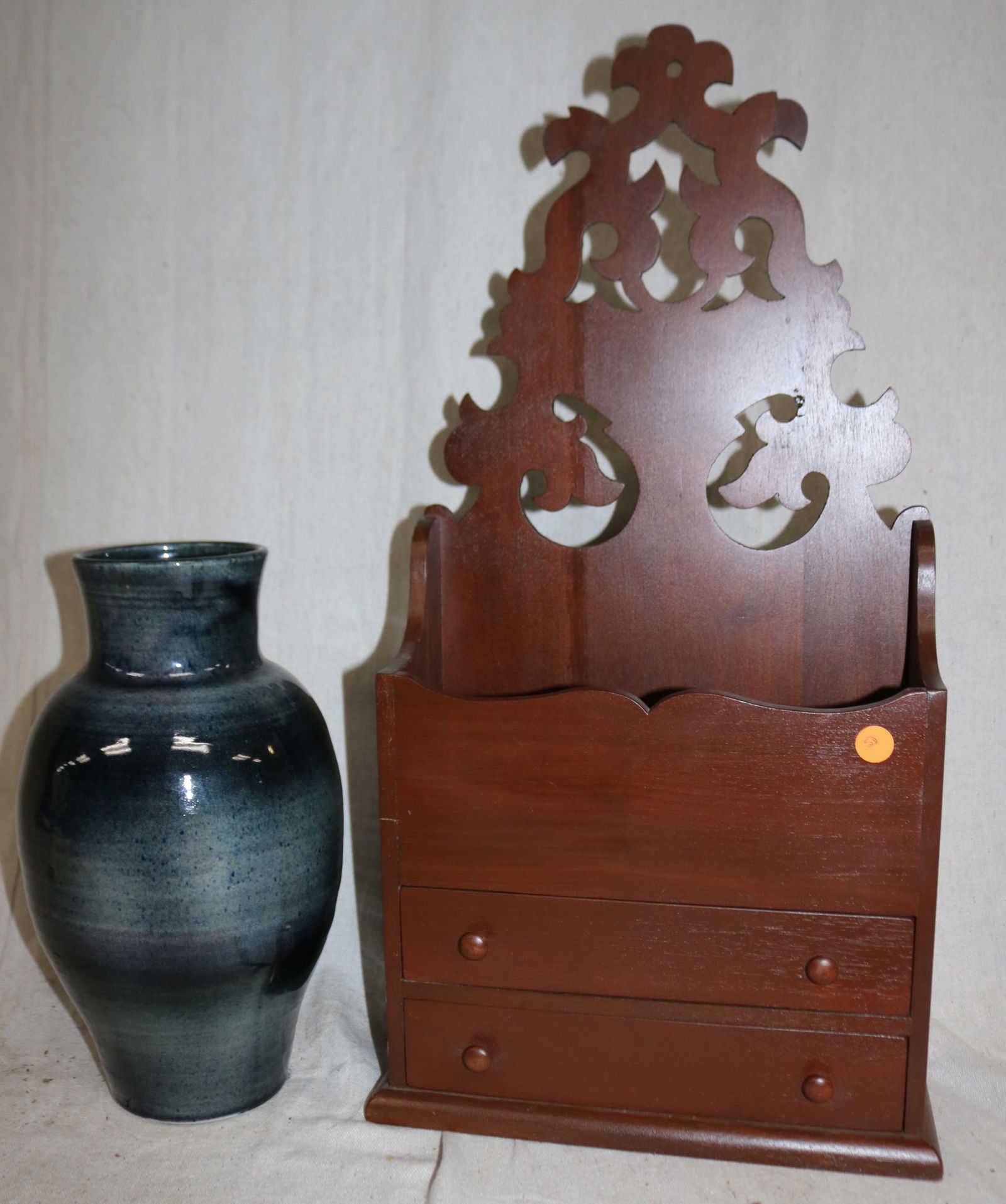 EARLY 20TH C. CUT OUT WALNUT WALL BOX WITH 2 (1 of 1)