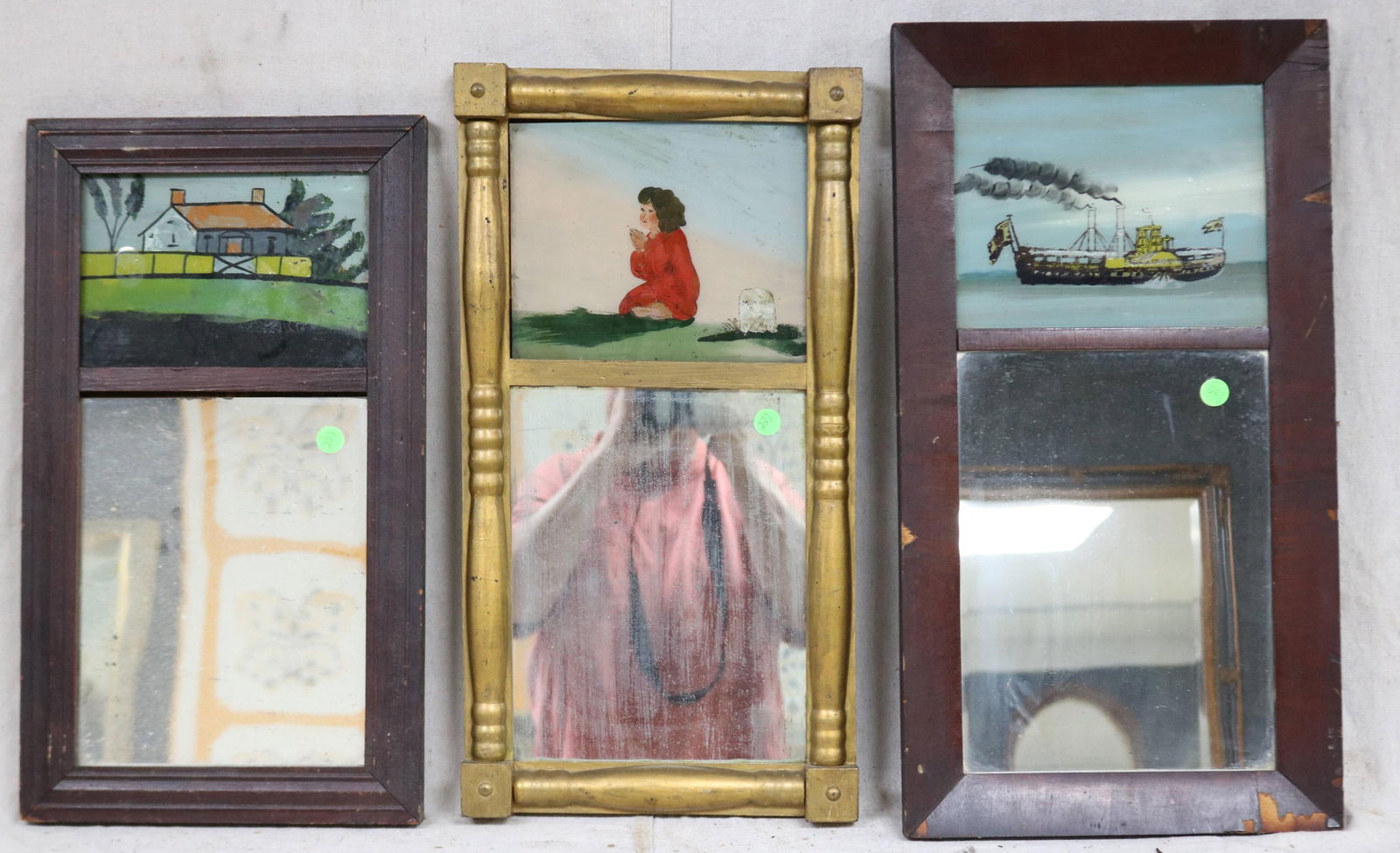 THEE 19TH C. MIRRORS WITH REVERSE PAINTED (1 of 4)