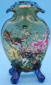 VICTORIAN BLOWN & ENAMELED FOOTED VASE, POSSIBLE