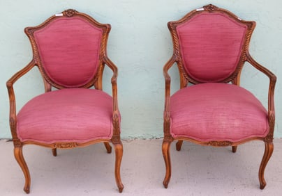 PAIR CUSTOM FRUITWOOD FRENCH PROVINCIAL STYLE ARM