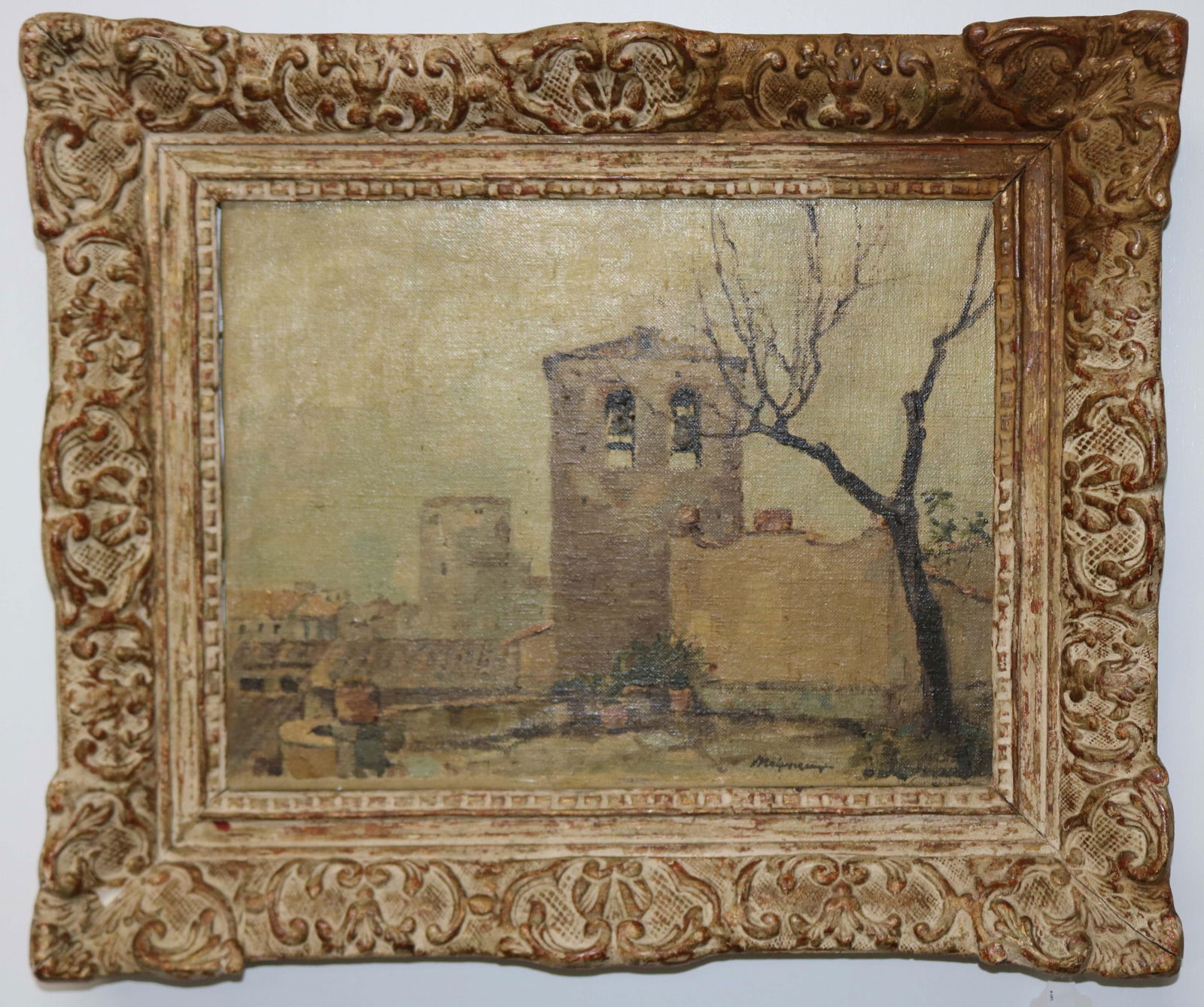 OIL ON CANVAS, LANDSCAPE WITH BUILDINGS, SIGNED (1 of 3)