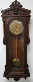 VICTORIAN WALNUT LONG CASE WALL CLOCK BY ANSONIA,