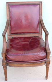 REGENCY STYLE ARM CHAIR, MAHOGANY, RED LEATHER
