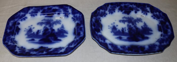TWO FLO BLUE PLATTERS, SCINDE PATTERN, 19TH C.,