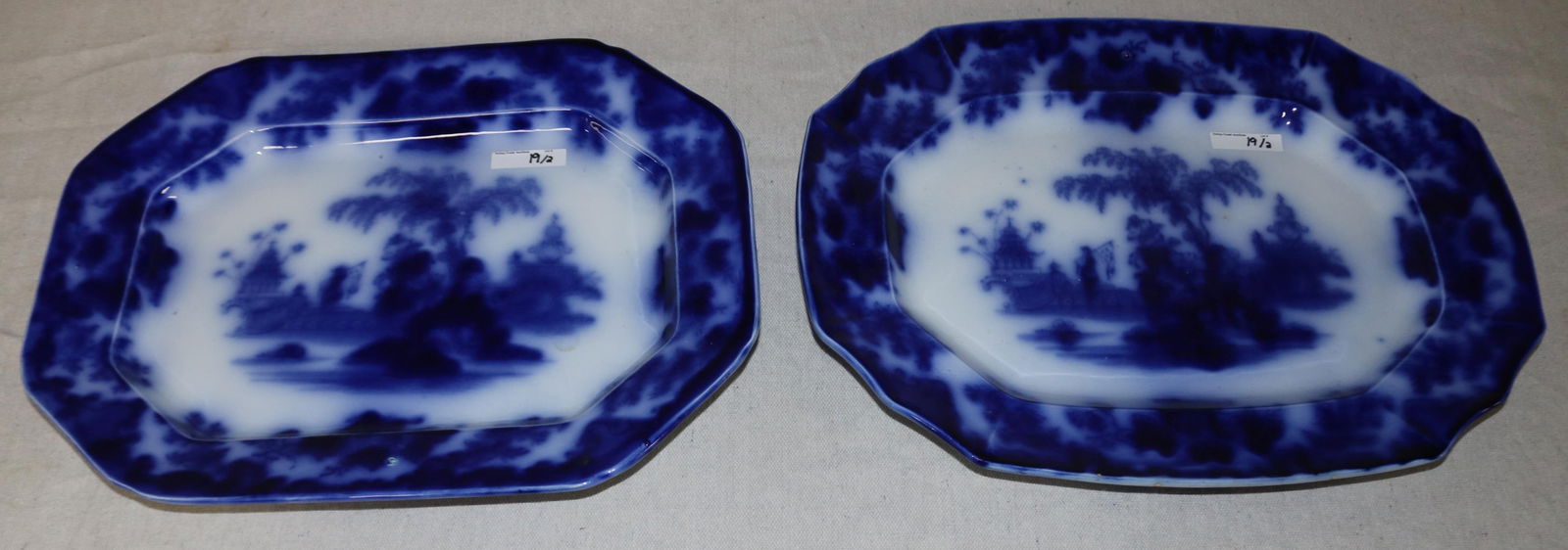 TWO FLO BLUE PLATTERS, SCINDE PATTERN, 19TH C., (1 of 5)