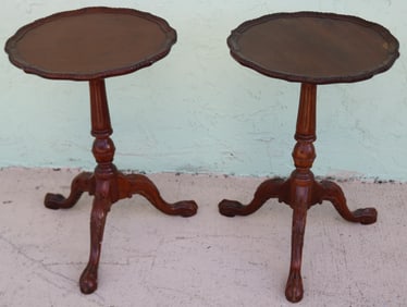 PAIR CUSTOM MAHOGANY PIE CRUST TABLES,