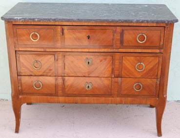 19TH C. CONTINENTAL INLAID 3 DRAWER MARBLE TOP
