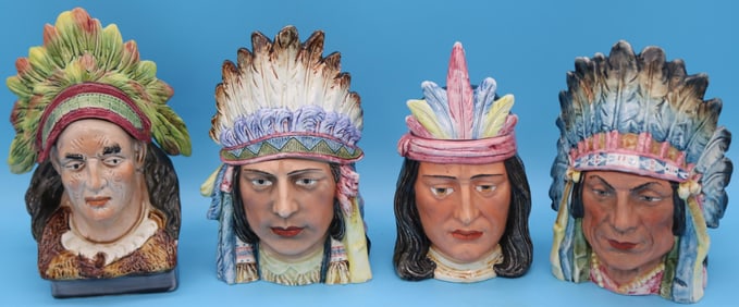 4 FIGURAL MAJOLICA HUMIDORS, DEPICTING NATIVE