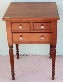 19TH C. AMERICAN WORK TABLE, CHERRY, 3 DRAWERS,