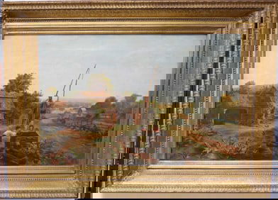 19TH C. OIL ON CANVAS, COUNTRY SCENE WITH BOY &