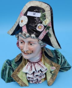 19TH C. MAJOLICA BUST OF A MAN WITH FLORAL