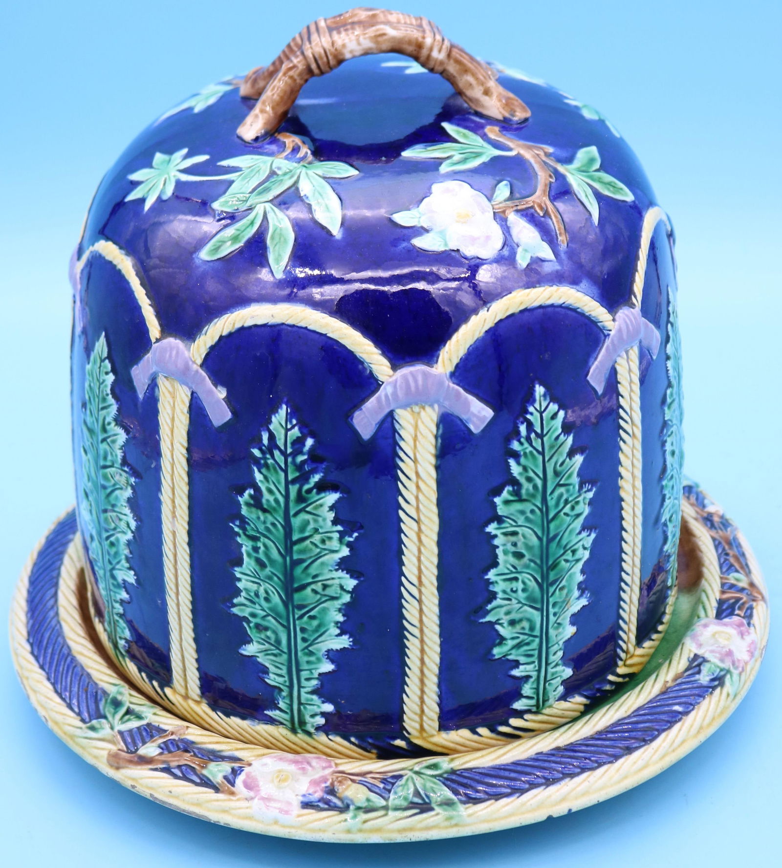 19TH C. MAJOLICA HIGH DOME COVERED CHEESE DISH, (1 of 5)