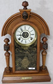 VICTORIAN WALNUT SHELF CLOCK, LION HEAD CARVINGS,