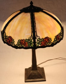 SIGNED HANDEL LAMP, CARMEL SLAG SHADE, SIGNED