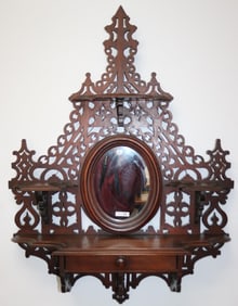 ORNATE VICTORIAN WALNUT HANGING SHELF, 3 SHELVES,