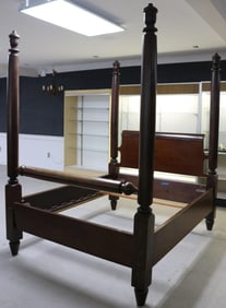 19TH C. TALL POST BED, MAHOGANY 92 1/2" H, 66" W,