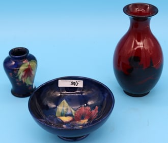 3 PCS. ENGLISH ART POTTERY, ROYAL DAULTON FLAMBE