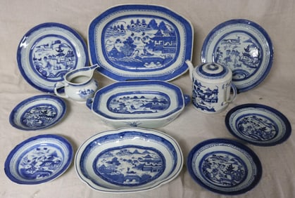 12 PIECES CANTON, PLATTER 14 3/4" RESTORED, 2