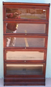 GLOBE WERNICKE 5 STACK MAHOGANY BOOKCASE, METAL