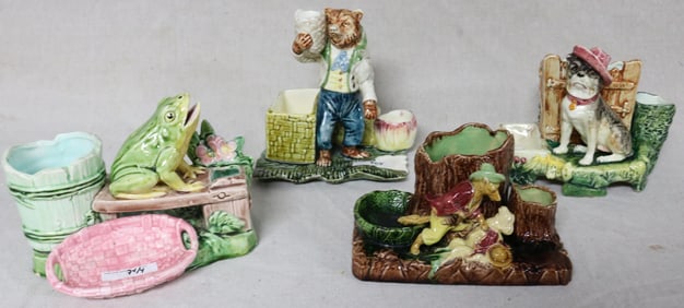 4 EUROPEAN FIGURAL MAJOLICA SMOKING STANDS, TO