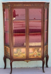 FRENCH STYLE 2 DOOR CURIO CABINET, 20TH C. SHAPED