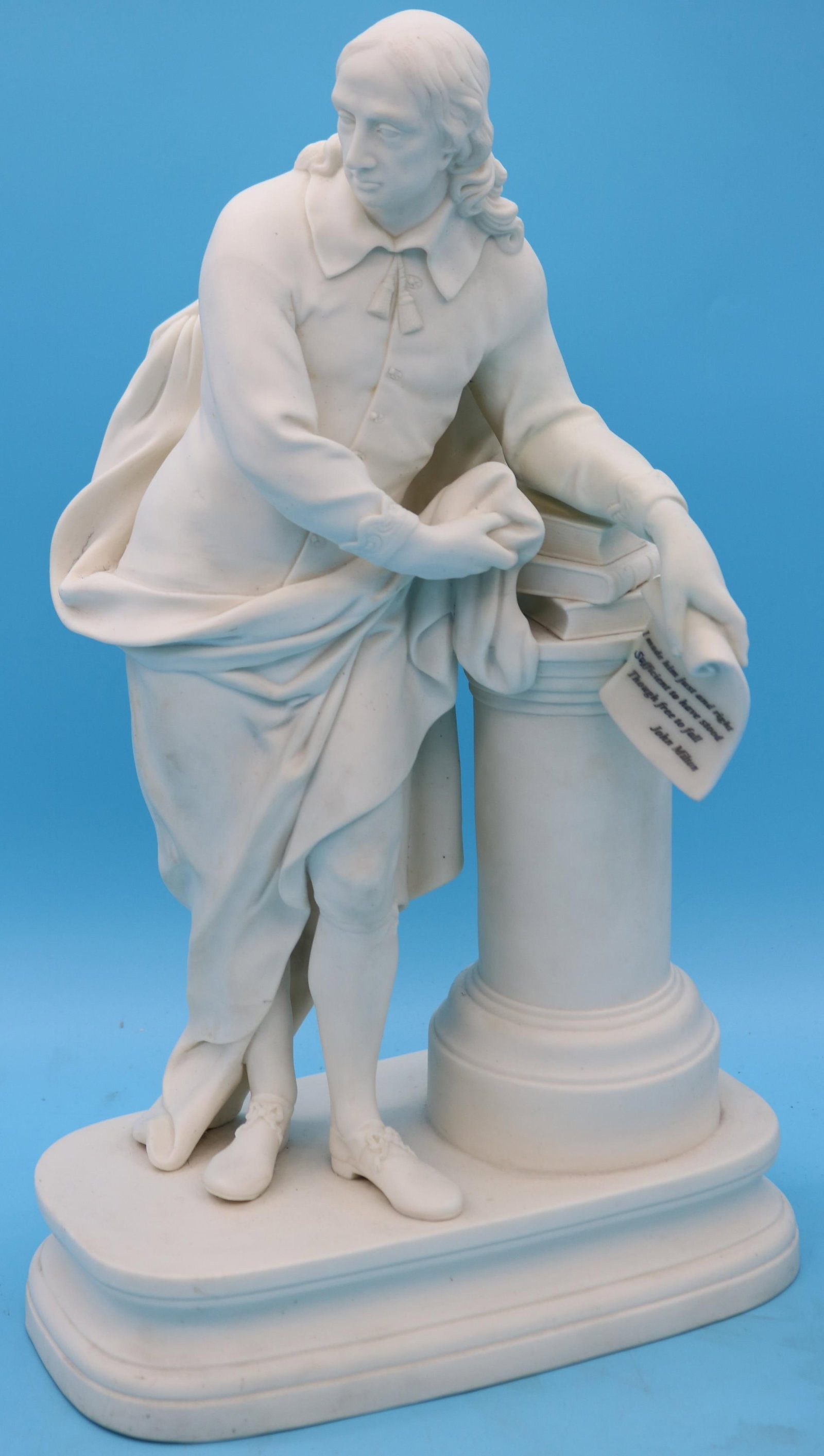 19TH C. PARIAN FIGURINE OF JOHN MILTON, 16 3/4": H, 10 1/2" W