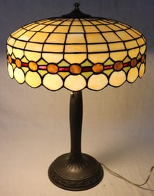 UNSIGNED LAMB BROS. LAMP, REFINISHED, WITH GEOMETRIC