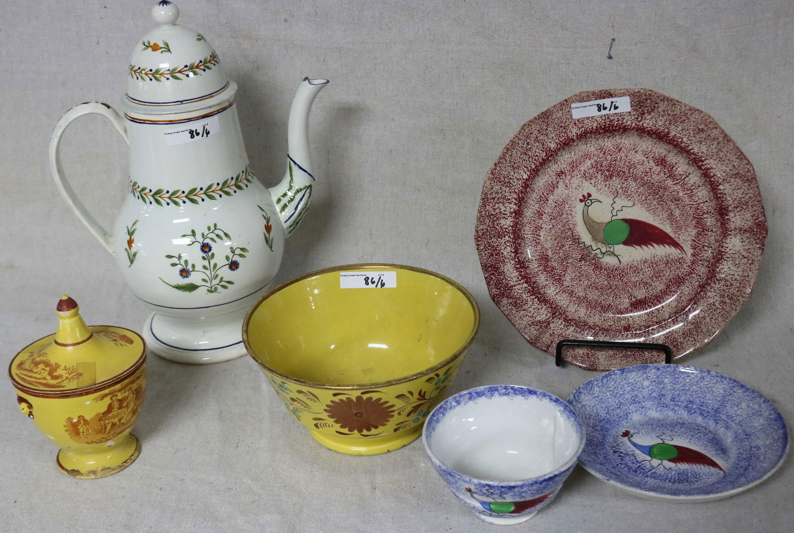 6 PCS. EARLY PORCELAIN LEED TEAPOT, 11 3/4" H, (1 of 2)