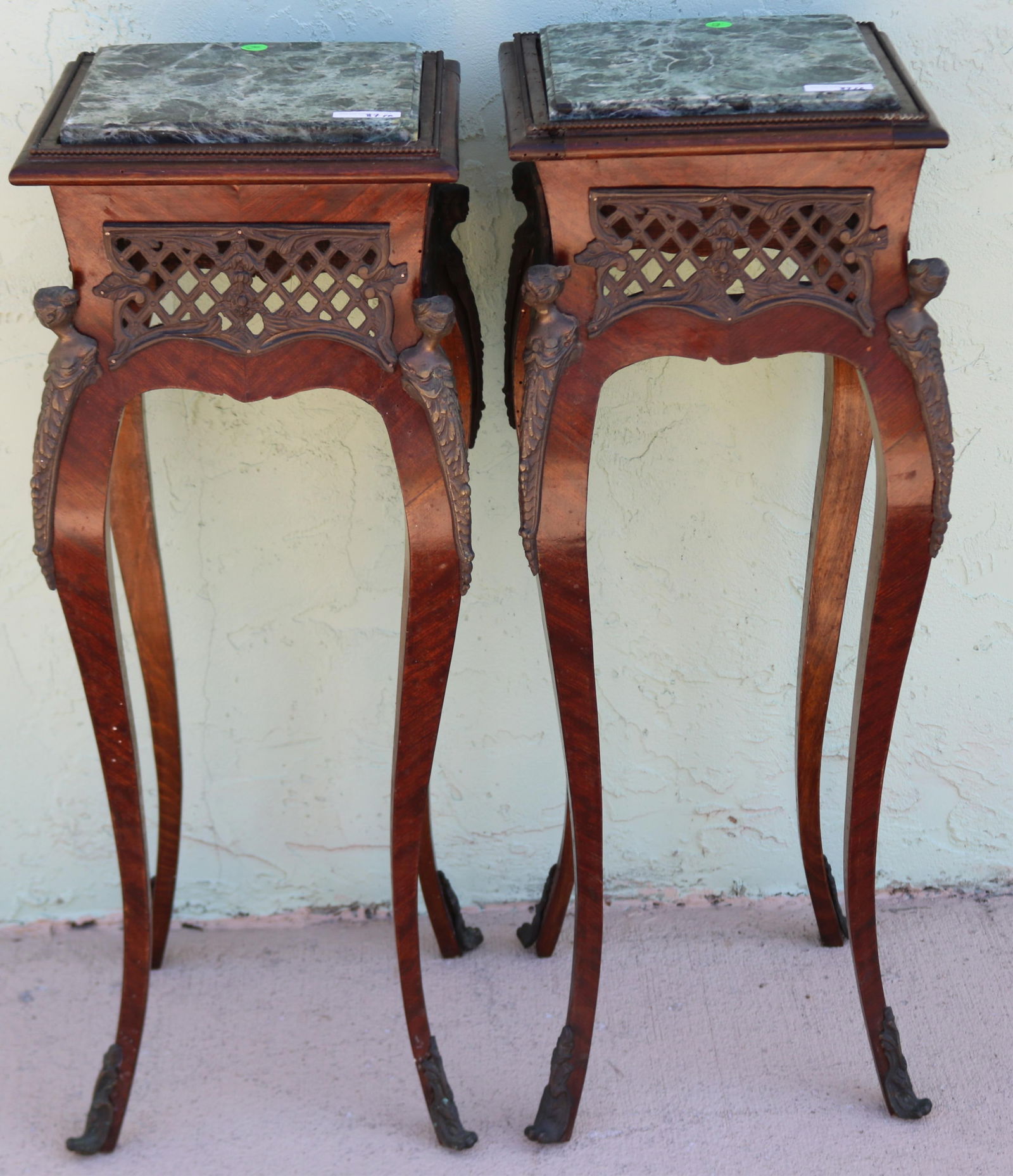 PAIR FRENCH STYLE STANDS, MARBLE TOPS, BRASS (1 of 4)