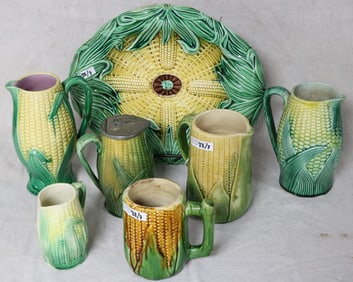 COLLECTION SEVEN 19TH C. MAJOLICA CORN DESIGN