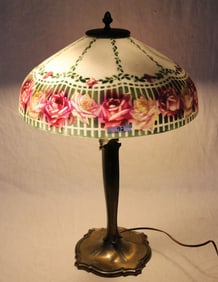 REVERSE PAINTED LAMP, UNSIGNED, TEXTURED SHADE