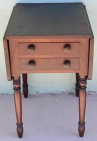 19TH C. WALNUT 2 DRAWER DROP LEAF WORK TABLE, OLD