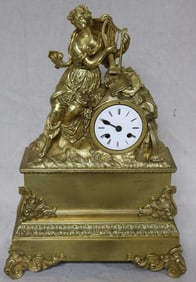 ORNATE FRENCH BRASS CLOCK, TOP WITH WOMAN WITH