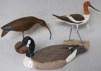 3 CARVED & PAINTED DECOYS SIGNED BOB LEE, LONG