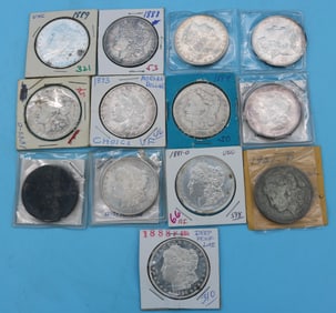 15 MORGAN SILVER DOLLARS, 1889 UNC, 1888 XF,