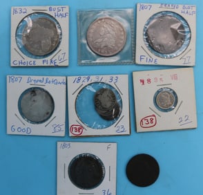 LOT 10 BUST HEAD COINS, 1832 BUT HALF, 1812 BUST