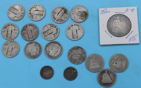 40 U.S. SILVER COINS, 1856O SEATED LIBERTY HALF,