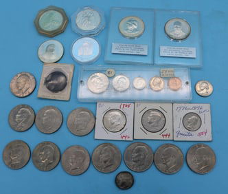28 MISC. COINS ETC., 1954 MINT SET, 1964 KENNEDY