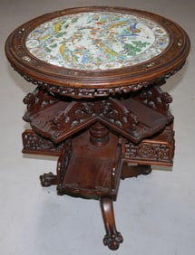 19TH C. CARVED ASIAN REVOLVING BOOK STAND,