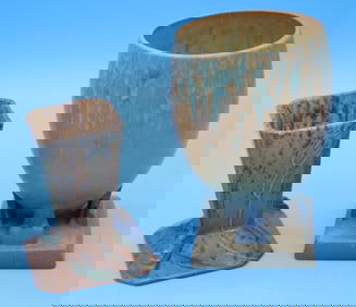 2 ROSEVILLE FUTURA VASES, 5 1/4" & 7 3/4" H, NO