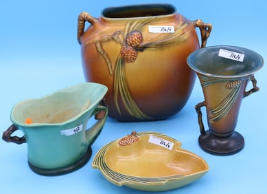 4 PCS. ROSEVILLE PINE CONE #110-8" PILLOW VASE,