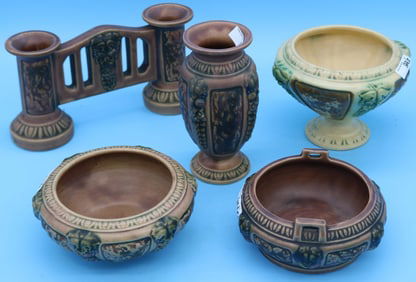 5 PCS. ROSEVILLE FLORENTINE, GATE VASE, 4 1/2" H,