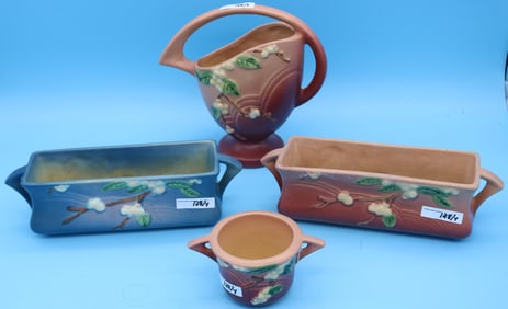 4 ROSEVILLE PCS, SNOWBERRY, (2) 1WX PLANTERS, 11"