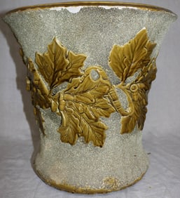19TH C. SAND FINISH MAJOLICA PLANTER, OAK LEAF