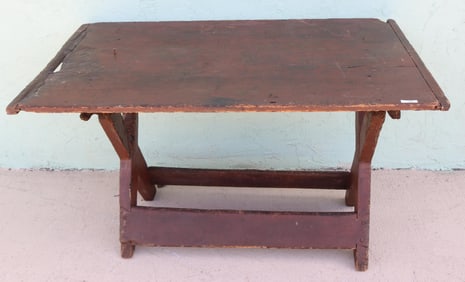 18TH C. SAWBUCK TABLE, PINE OLD FINISH, BREAD