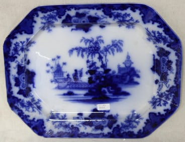 LARGE 19TH C. FLO BLUE PLATTER "SCINDE" 20" X 15