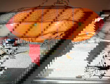 UNUSUAL 20TH C. STEAMPUNK DIRIGIBLE HANGING LAMP,